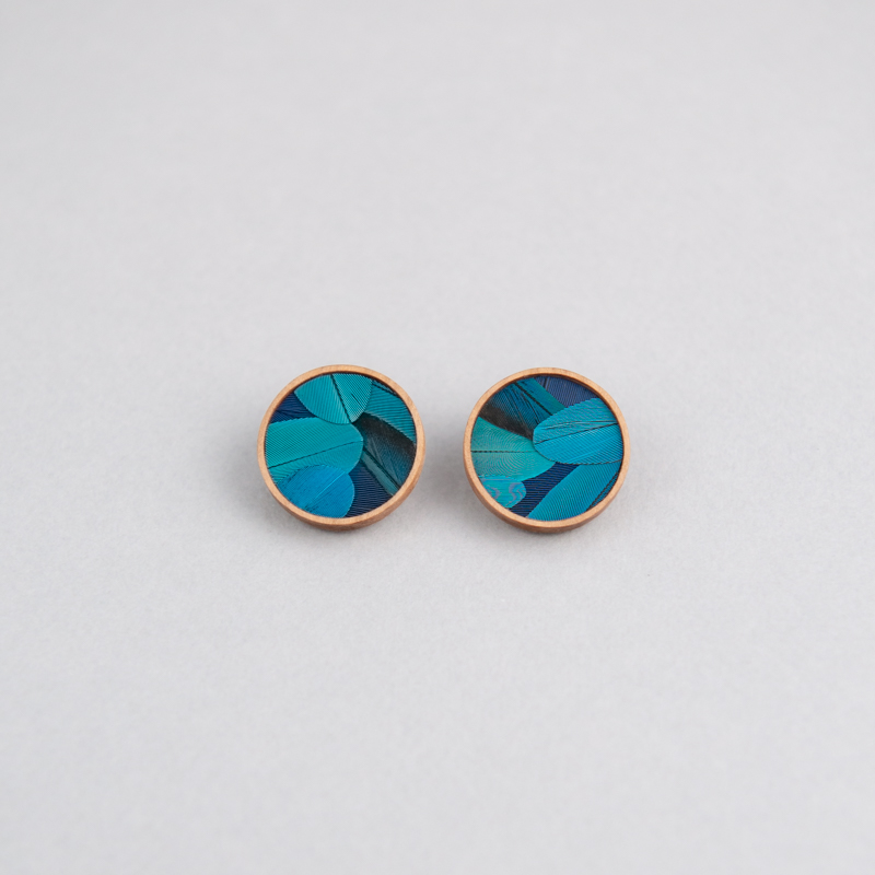 boucles d'oreilles dunes rondes ornées de plumes de perroquet