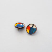 boucles d'oreilles rondes de stijl marqueterie de plumes mondrian