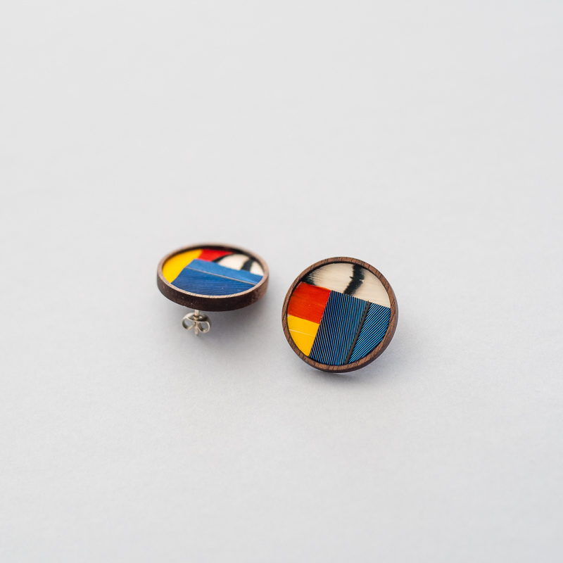 boucles d'oreilles rondes de stijl marqueterie de plumes mondrian