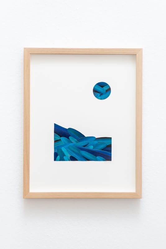 tableau paysage bleu mosaïque de plumes
